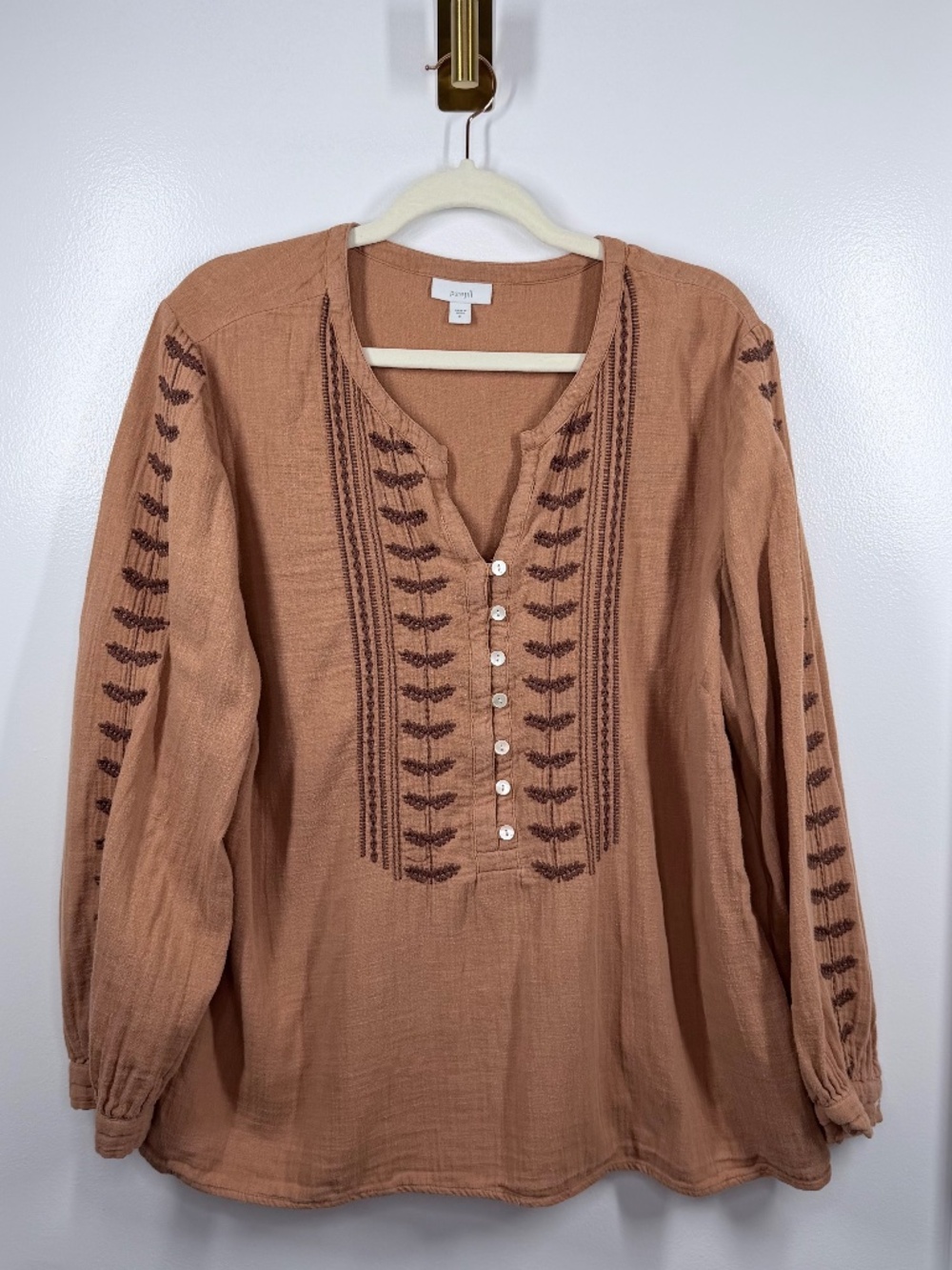 Pure Jill J Jill Boho Embroidered Cotton Peasant Blouse Terracotta XL RN 97641